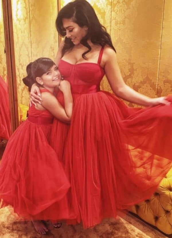 open lace back dress Red Sequin Mother Daughter Matching Gowns MGD147