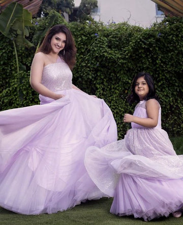 Trendy Lilac Mother Daughter Matching Gowns MGD124
