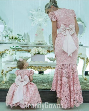 Pink Lace Mother Daughter Matching Gowns MGD132