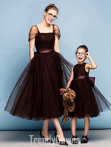Chocolate Tea-length Mother Daughter Matching Gowns MGD138