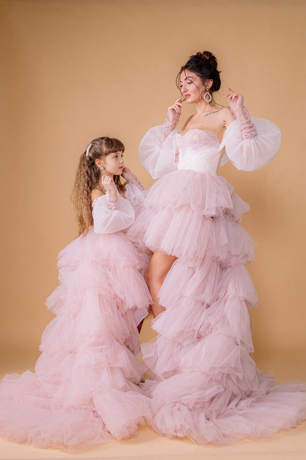 Off-the-Shoulder Pink Mother Daughter Matching Gowns MGD164 Off-the-Shoulder Pink Mother Daughter Matching Gowns MGD164