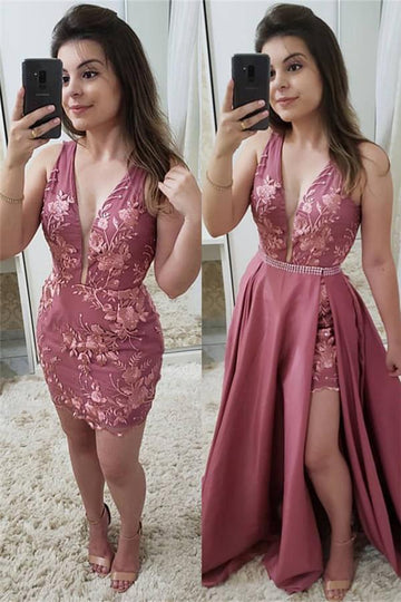 Short Lace A-line V-neck Prom Dress JTE095