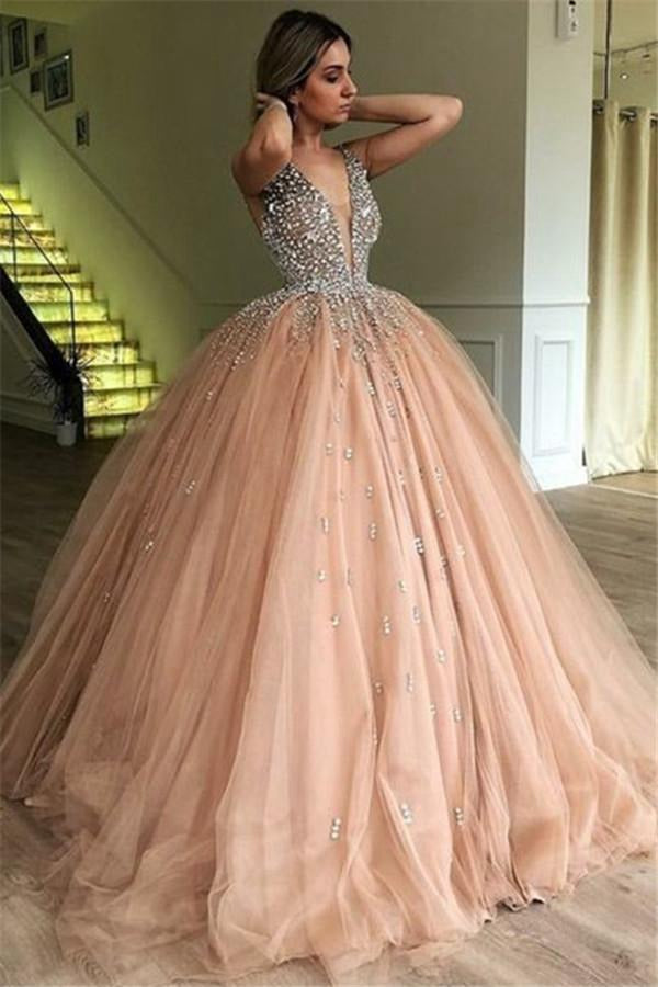 Pink Puffy V-Neck Straps Beading Ball Gown Prom Gown JTE133 Pink Puffy V-Neck Straps Beading Ball Gown Prom Gown JTE133