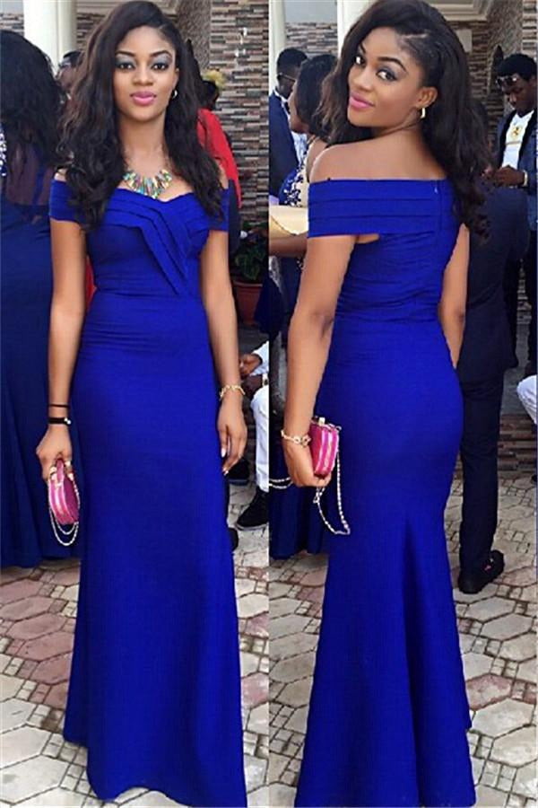 Royal Blue Wedding Guest Sheath Off Shoulder Evening Gown JTE156 Royal Blue Wedding Guest Sheath Off Shoulder Evening Gown JTE156