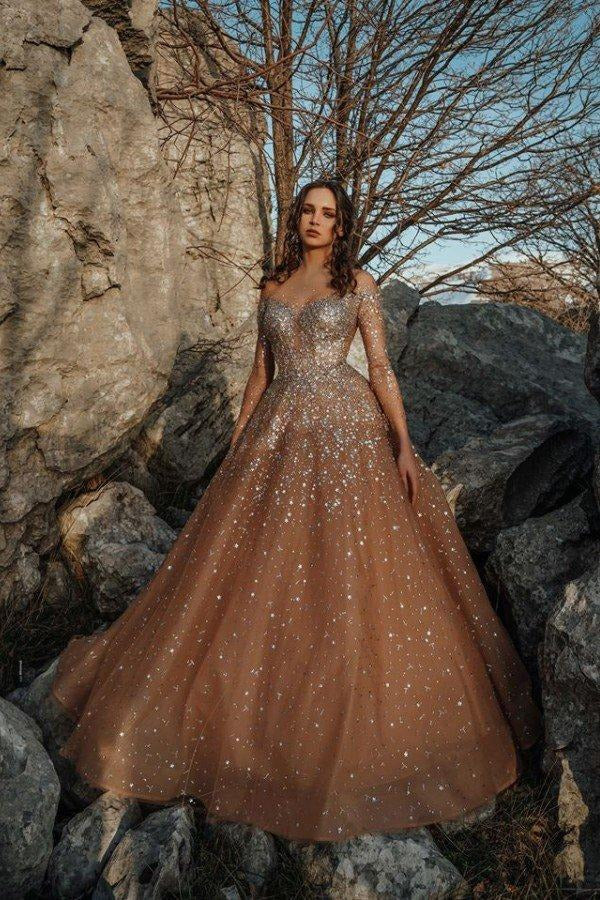 Trendy Sparkle Beaded Sweetheart Dark Champagne Ball Prom Dress JTE239 Trendy Sparkle Beaded Sweetheart Dark Champagne Ball Prom Dress JTE239