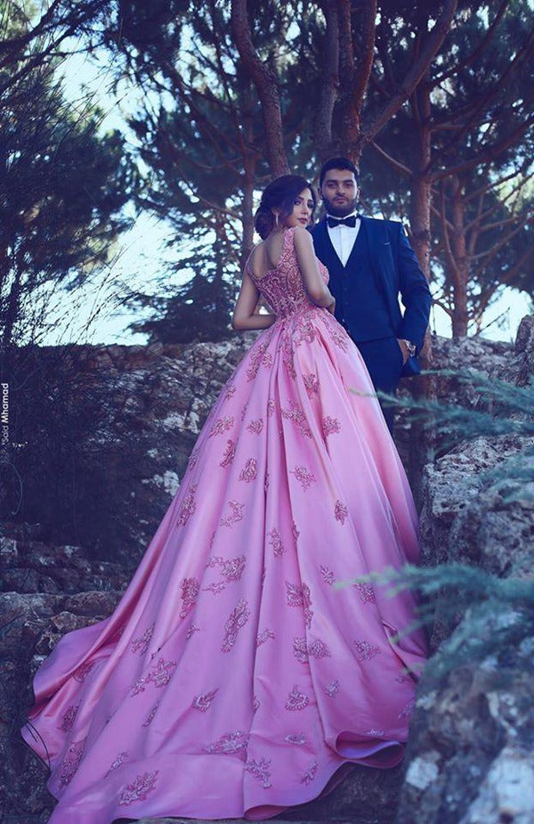 Candy Pink Lace Appliques Prom Dress JTE301 Candy Pink Lace Appliques Prom Dress JTE301