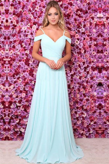 Light Blue Spaghetti Straps Ruffles A-line Prom Dress JTE382