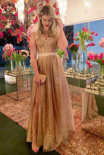 Trendy Sparkle Sequin Sweetheart High Split Prom Dress JTE509