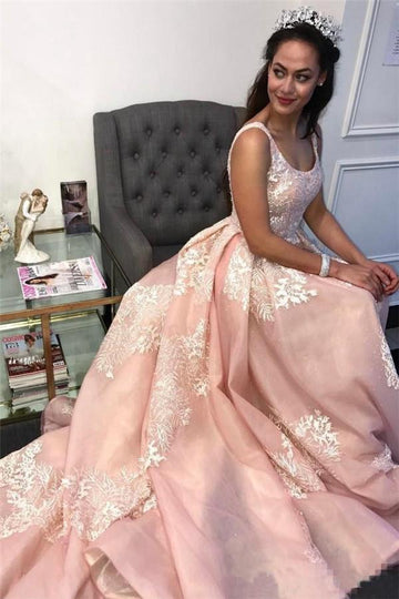 Trendy A-line Pink Lace Applique Junior Prom Gown JTE567