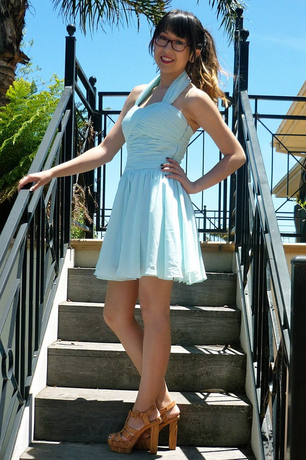 Trendy Light Blue Halter Juniors Short Prom Dress JTSH017 Trendy Light Blue Halter Juniors Short Prom Dress JTSH017