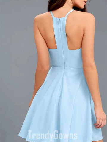 Trendy Halter Juniors Sky Blue Prom Dress JTSH068