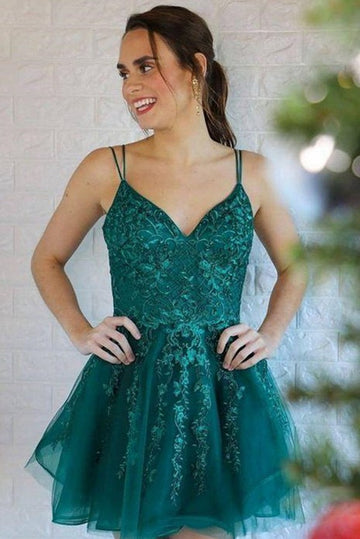 Straps V Neck Short Ink Blue Prom Dress JTSH090