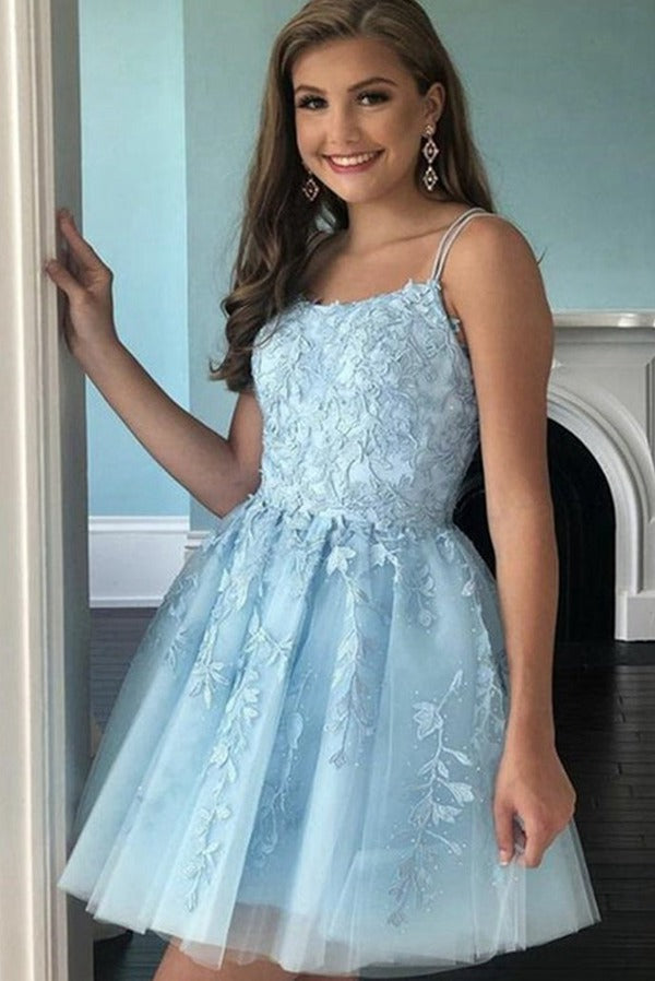 Trendy Short Blue Lace Junior Prom Dress JTSH097 Trendy Short Blue Lace Junior Prom Dress JTSH097