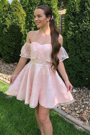Trendy Junior Short Pink Lace Prom Dress JTSH100