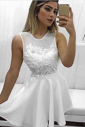 Trendy Short Little White Junior Homecoming Dress JTSH104