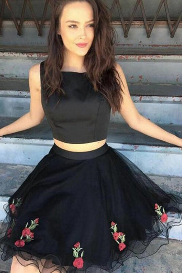 Trendy Black Two Pieces Junior Short Prom Dress JTSH112