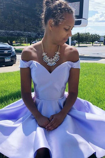 Trendy Off the Shoulder Lavender Junior Short Prom Dress JTSH113