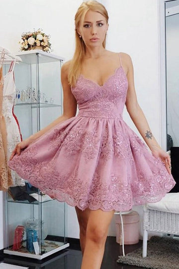 Trendy Lace Straps Junior Short Homecoming Dress JTSH114