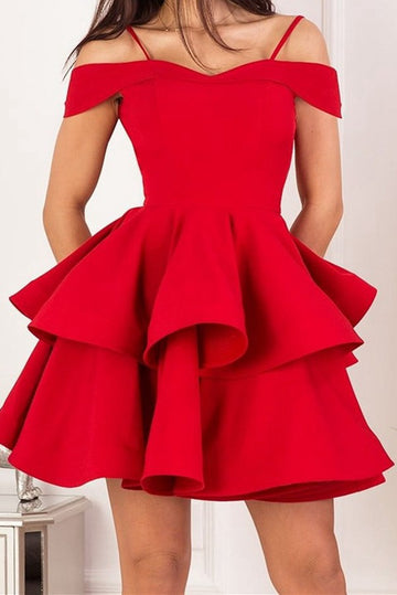 Trendy Off the Shoulder Red Junior Short Prom Dress JTSH129