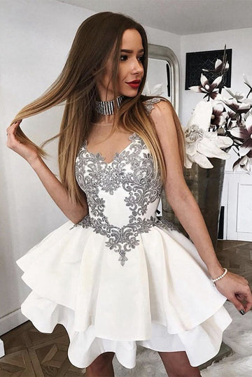 Trendy White Silver Junior Short Prom Dress JTSH148