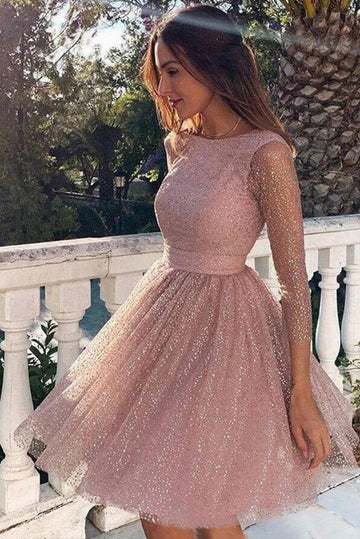 Trendy Shine Long Sleeve Junior Short Homecoming Dress JTSH154
