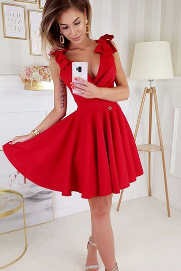 Trendy V Neck Junior Red Short Prom Dress JTSH157