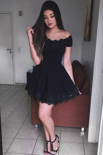 Trendy Off the Shoulder Little Black Junior Short Prom Dress JTSH169