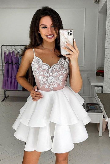 Trendy V Neck White Junior Short Prom Dress JTSH174