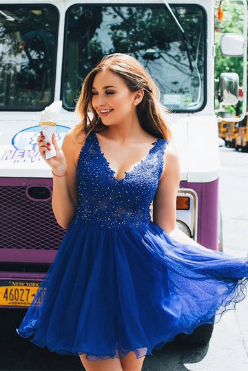 Trendy V Neck Royal Blue Junior Short Prom Dress JTSH177