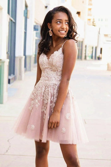 Trendy Black Girls V Neck Pink Junior Short Prom Dress JTSH178