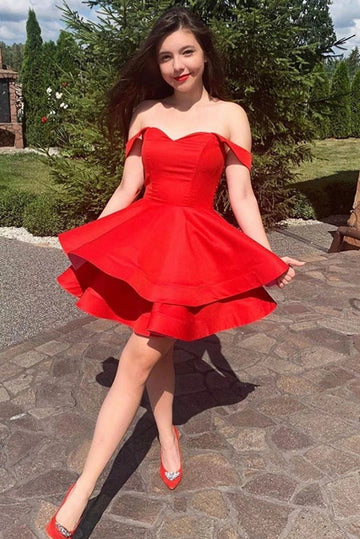 Trendy Off The Shoulder Red Junior Short Prom Dress JTSH183
