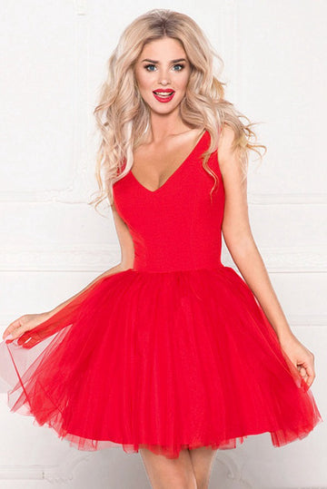 Trendy V Neck Red Junior Short Homecoming Dress JTSH191