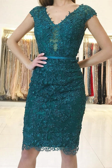 Trendy Green Lace Beading Short Homecoming Dress JTSH194