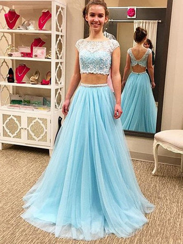 Light Blue Two Piece Junior Prom Dress GTEEN006