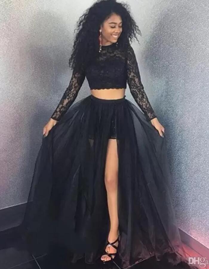 Black Long Sleeve Two Piece Junior Prom Dress GTEEN023 Black Long Sleeve Two Piece Junior Prom Dress GTEEN023