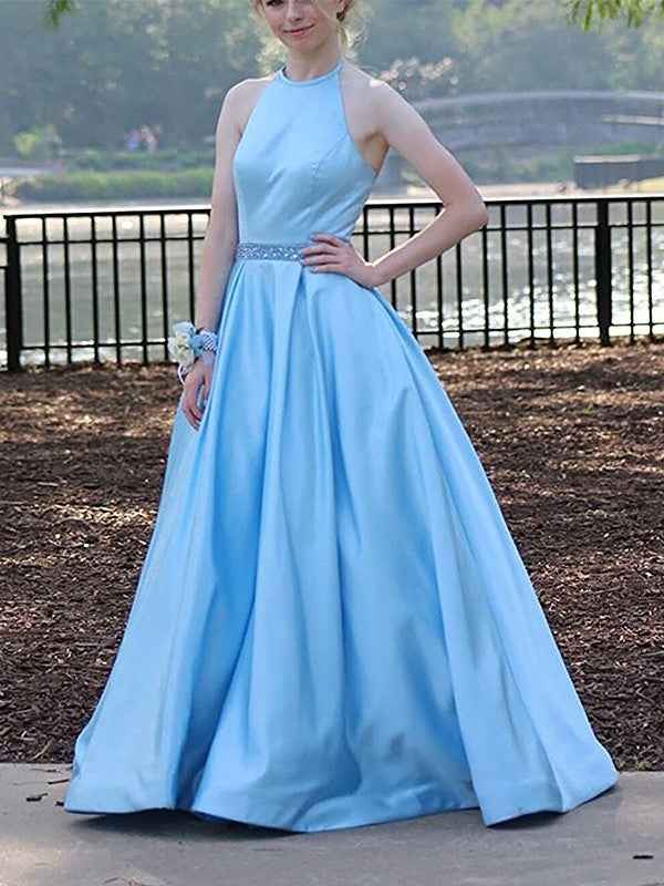 Blue Halter Satin Junior Prom Dress GTEEN050 Blue Halter Satin Junior Prom Dress GTEEN050