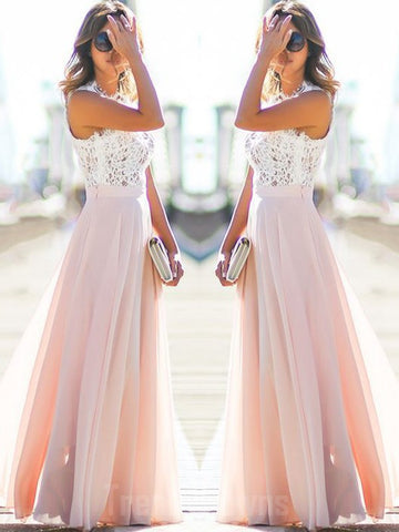 Pink Chiffon Lace Halter Junior Prom Dress GTEEN051