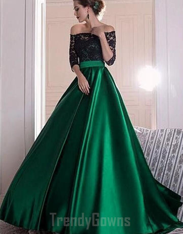 Satin Lace Green Off-the-shoulder Junior Prom Dress GTEEN065