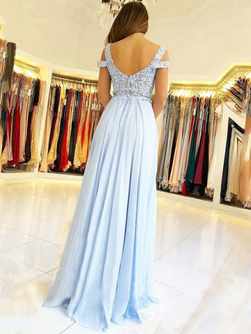 Chiffon Lace Sky Blue Junior Prom Dress GTEEN075