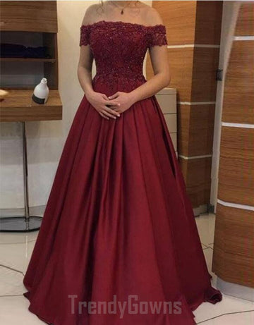 Dark Burgundy Off-the-shoulder Junior Prom Dress GTEEN084
