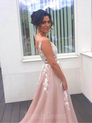 Tulle Lace V Neck Junior Prom Dress GTEEN140