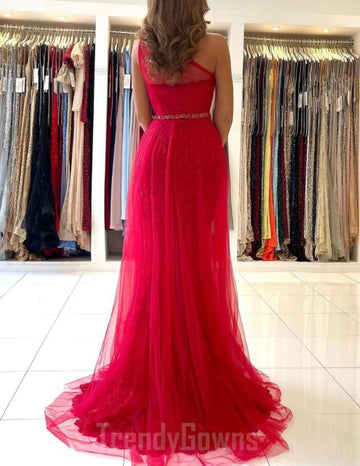 One Shoulder Red Junior Prom Dress GTEEN142
