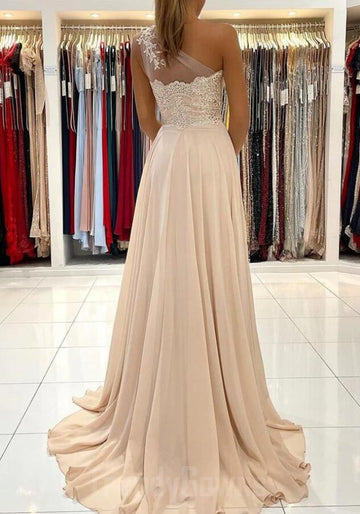 Nude Chiffon One Shoulder Junior Prom Dress GTEEN146