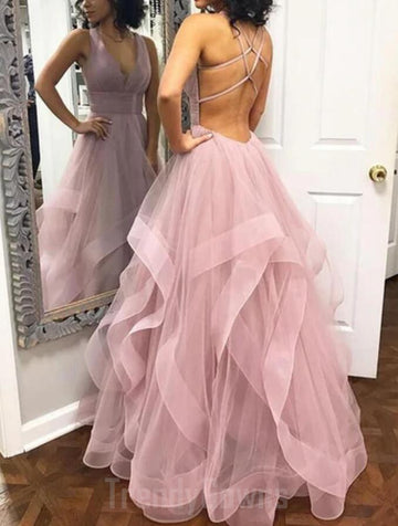 Tulle Pink Princess Backless Junior Prom Dress GTEEN148