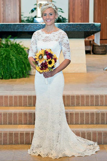 Mermaid Open Back Lace Long Sleeves Wedding Gowns TWA0042
