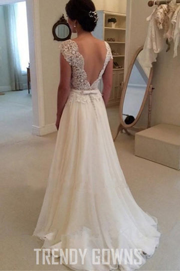 A-line Lace Long Beach Wedding Gown TWA0212