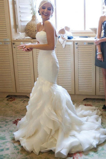 Mermaid Sweetheart Court Train Organza Wedding Gown TWA0252
