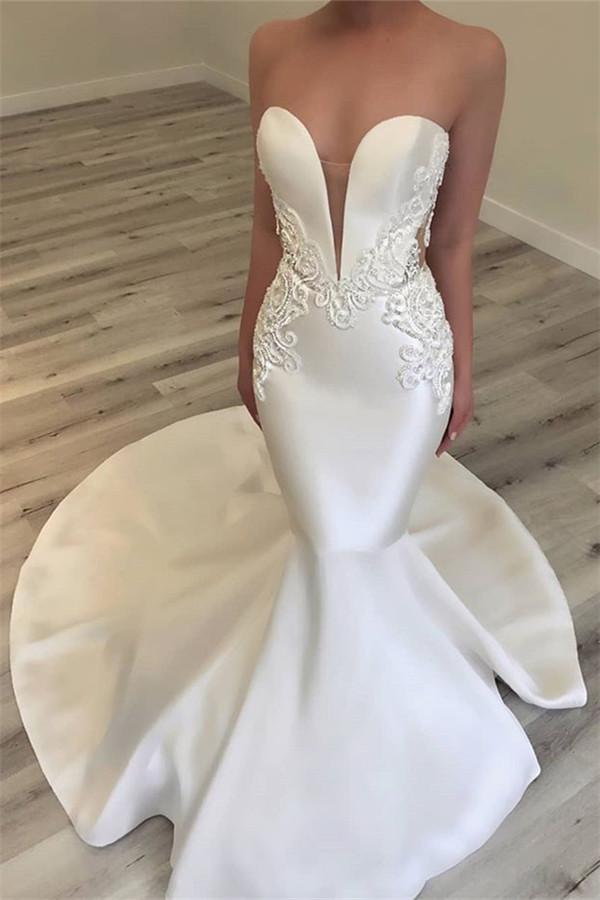 Appliques Classic Mermaid Open Back Wedding Gown TWA032 Appliques Classic Mermaid Open Back Wedding Gown TWA032