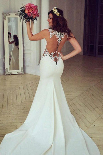 Trendy Mermaid Lace Wedding Gown Zipper Button TWA0412