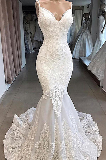 Spaghetti Strap V-neck White Mermaid Open Back TWA047